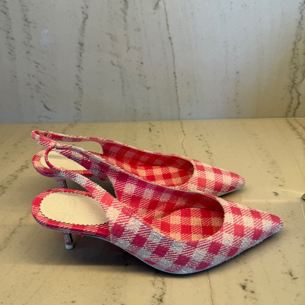 Christian Louboutin Sporty Kate Checkered Slingback Heels 35/5 - Picture 4 of 6